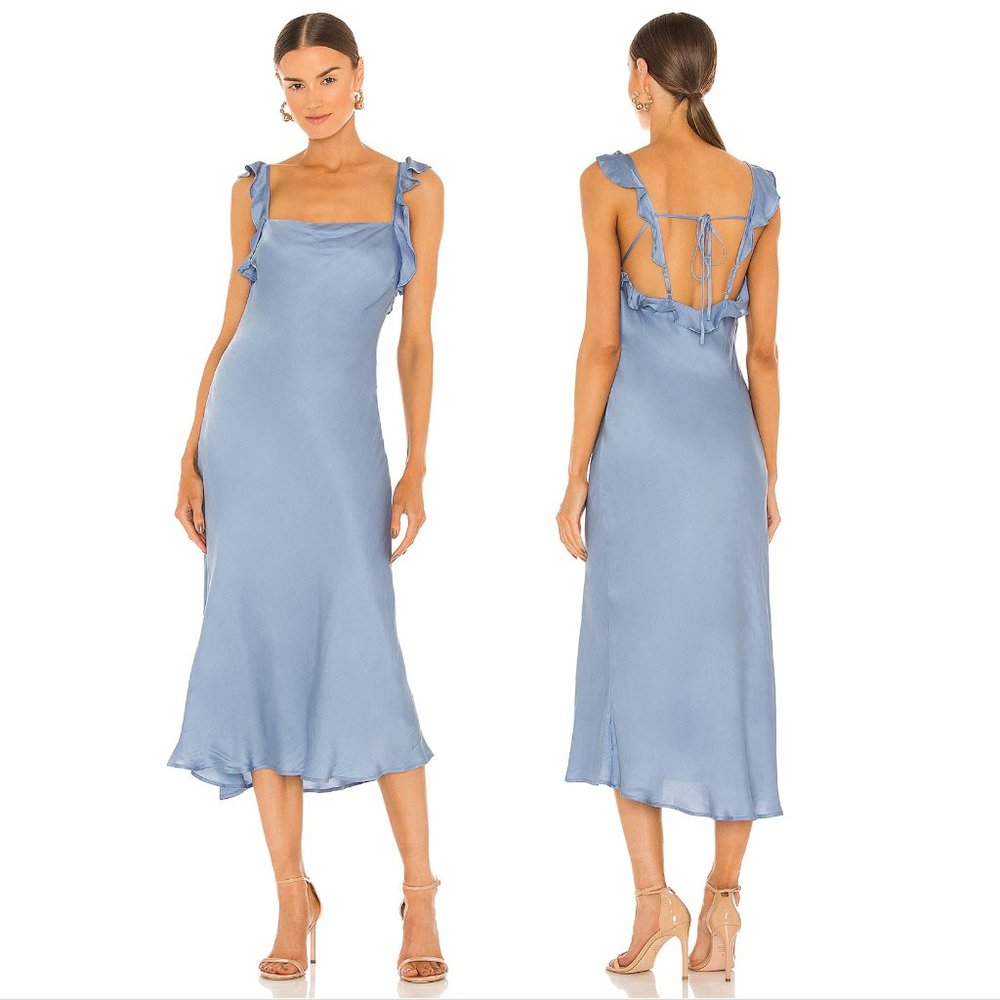 ASTR the Label Rina Midi Dress in Periwinkle Blue Satin Silk - Medium M